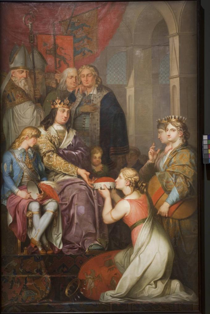 Nicolai Abildgaards historiemaleri fra 1780 "Christian 1. ophøjer Holsten til hertugdømme 1474". Maleriet er udført til Christiansborg Slot. Nicolai Abildgaards historiemaleri fra 1780 "Christian 1. ophøjer Holsten til hertugdømme 1474". Maleriet er udført til Christiansborg Slot.