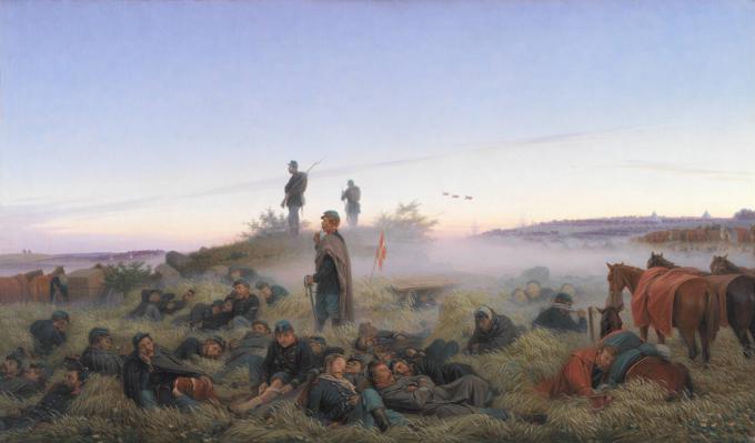 Jørgen V. Sonnes maleri "Morgenen efter slaget ved Isted den 25. juli 1850" fra 1876. Jørgen V. Sonnes maleri "Morgenen efter slaget ved Isted den 25. juli 1850" fra 1876.