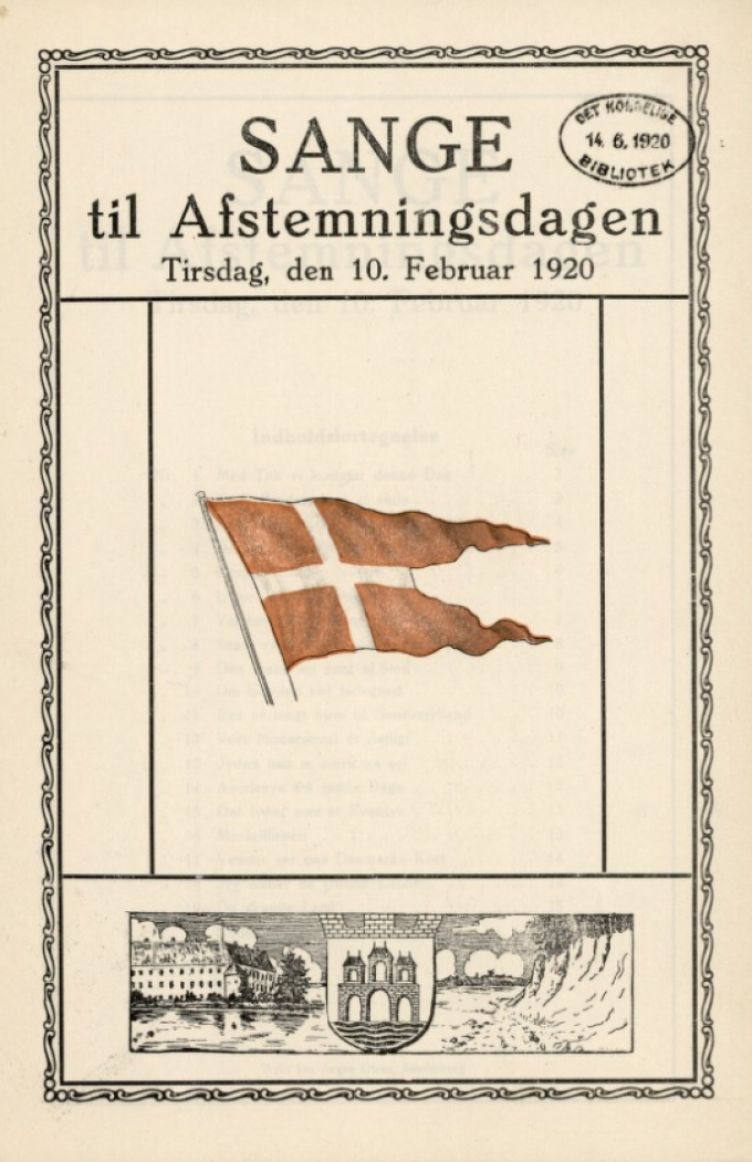 Der blev fremstillet et sanghæfte til afstemningsdagen med i alt 20 sange. Den første var "Med Tak vi kommer denne Dag", den sidste "Kongernes Konge". Der blev fremstillet et sanghæfte til afstemningsdagen med i alt 20 sange. Den første var "Med Tak vi kommer denne Dag", den sidste "Kongernes Konge".