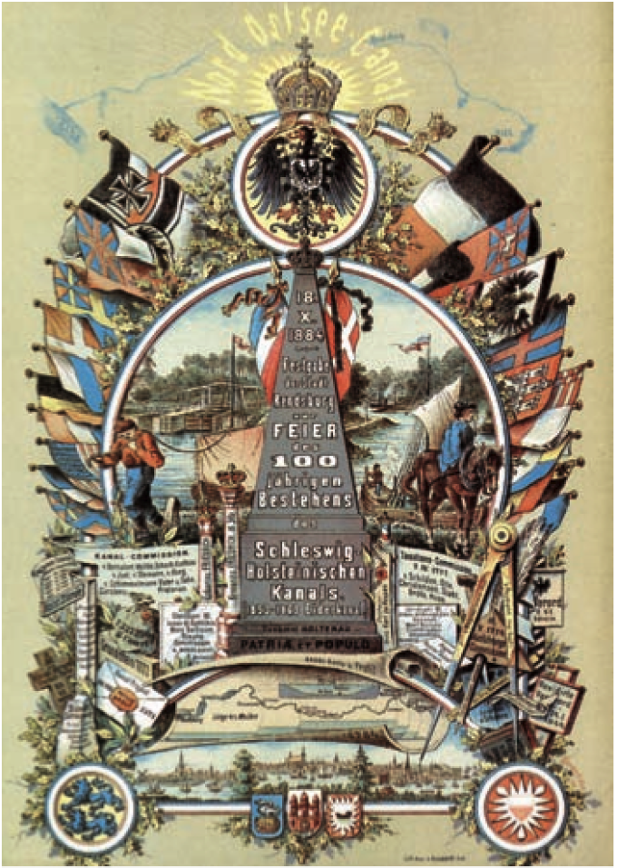 Titelblad til festskrift for Ejderkanalens 100-års jubilæum i 1884. Titelblad til festskrift for Ejderkanalens 100-års jubilæum i 1884.