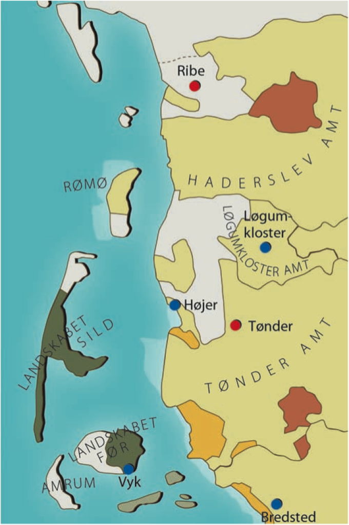 De kongerigske enklaver er markeret med hvid på kortet. De kongerigske enklaver er markeret med hvid på kortet.