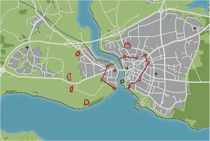 Placeringen af Festung Sonderburg-Düppel i forhold til Sønderborg. Placeringen af Festung Sonderburg-Düppel i forhold til Sønderborg.