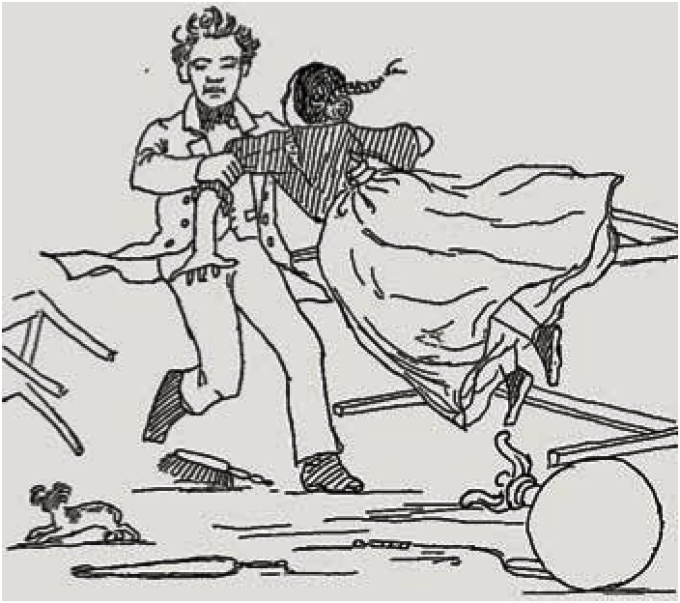 ”Christian lærer at dandse af sin yngre Søster for at kunne deltage i de mere elegante Soiréer i Haderslev”. ”Christian lærer at dandse af sin yngre Søster for at kunne deltage i de mere elegante Soiréer i Haderslev”.