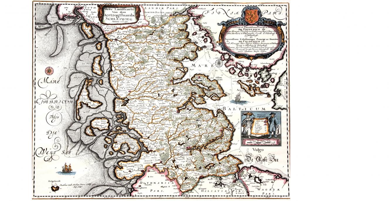 Kort over hertugdømmet Slesvig fra 1650. Kort over hertugdømmet Slesvig fra 1650.
